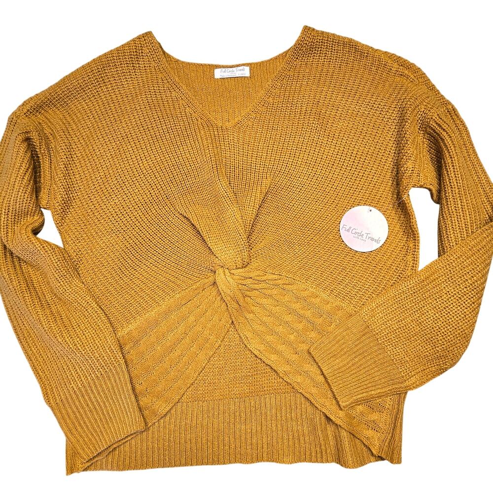 Full Circle Trends Brown Gold Sweater NEW Women's XL Twist Knit Long Sleeves Top
